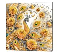 Peacock Special Shaped 5D DIY Partial Drill Diamond Painting Kits for Adults Beginners Home Decor Diamonds Paintings Gem Art with Frame 25x25cm