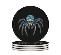 Peacock Spiderpng Round Ceramic Coasters Non-Slip Cork Base Drinks Holder Craft 4PCS