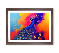 Peacock Splash Abstract Framed Wall Art Print A2 Walnut