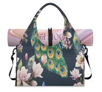 Peacock Spring Floral Sports Duffel Bag for Women Men Peacock Weekend Overnight Bag with Shoe Compartment Shoulder Tote Luggage Bag for Yoga Gym Travel