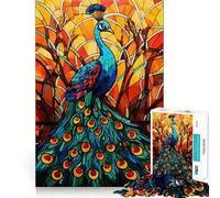 Peacock Stained Glass 1000 Piece Jigsaw Puzzles for Adults Jigsaw Fine Logic Toy Quiet Fun Neat Edge Memorable Gift (38x26cm)