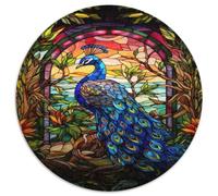 Peacock Stained Glass Art 1000 Piece Jigsaw Puzzle Round Paper Jigsaw Puzzle for Adults Colorful Style