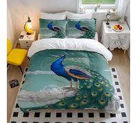 Peacock Stained Glass Art Floral Printed Duvet Cover Set, Dreamy Flower Border, 3-Piece Bedding Set for Bedroom Decor (01,King 240x220cm+65x65cm*2)