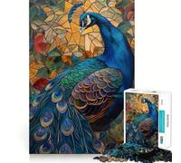 Peacock Stained Glass Art Jigsaw Puzzle for Adults 1000 Pieces Intellect Toy Peaceful Fun Precise Cut Santa Wish List (38x26cm)
