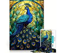 Peacock Stained Glass Hard Jigsaw Puzzle for Adults 1000 Pieces Think Toy Peaceful Fun Clean Cut Fine Art Piece (50x75cm)