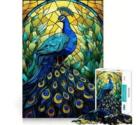 Peacock Stained Glass Hard Jigsaw Puzzle for Adults 1000 Pieces Think Toy Peaceful Fun Clean Cut Fine Art Piece (38x26cm)