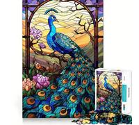 Peacock Stained Glass Jigsaw Puzzles for Adults 1000 Pieces Logic Sense Toy Relaxing Fun Smooth Edge (50x75cm)