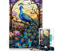 Peacock Stained Glass Jigsaw Puzzles for Adults 1000 Pieces Strong Logic Toy Calming Play Clear Edge Artistic Gift (38x26cm)