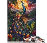 Peacock Stained Glass Sunset Puzzles 500 Pieces Wooden Puzzles Puzzles for Adults Teenagers Teenager Man Woman Gift 500pcs (52x38cm)