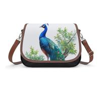 Peacock Standing on A Branch Women's Crossbody Bag Shoulder Handbag PU Leather Adjustable Strap Purse
