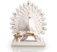 Peacock Statues Animal Figurines Gorgeous Artistic Birds Trunk Sculpture, Modern Resin Home Decor, Art Figure Desktop Decorations, Collectible Great Gift Crafts for Home Shelf, Tabletop (White-open)