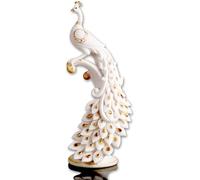 Peacock Statues Animal Figurines Gorgeous Artistic Birds Trunk Sculpture, Modern Resin Home Decor, Art Figure Desktop Decorations, Collectible Great Gift Crafts for Home Shelf, Tabletop (White-open)