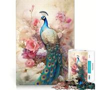 Peacock still Life with Flowers As A Painting 1000 Piece Jigsaw Puzzles for Teenagers Memory Gain Stress Free Design Assembly Heartfelt Gift (50x75cm)