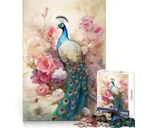 Peacock still Life with Flowers As A Painting 1000 Piece Jigsaw Puzzles for Teenagers Memory Gain Stress Free Design Assembly Heartfelt Gift (50x75cm)