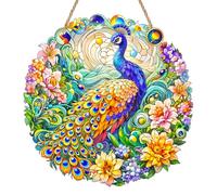 Peacock Sun Catchers for Windows, Acrylic Peacock Suncatcher, Stained Glass Window Hanging Ornament, 2D Flat Hanging Garden Ornament Suncatchers for Home Window Wall Decoration