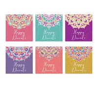 Peacock Supplies Diwali Bright Mandala Greeting Cards - 6 Pack | 6 Card & Envelope Designs | Bright, Colourful & Cheerful Patterns | Share Diwali Wishes with Family & Friends | Quality 350gsm Stock