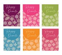Peacock Supplies Diwali Paisley Greeting Cards - 6 Pack | 6 Card & Envelope Designs | Bright, Colourful & Cheerful Patterns | Share Diwali Wishes with Family & Friends | Quality 350gsm Stock