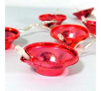 Peacock Supplies Diya Fairy Lights - Metallic Red | 1.6 M String Lights | 10 Bulbs | Indoor or Outdoor Decorations | Elegant to Brighten Room or Garden | Battery Powered (Batteries Not Included)