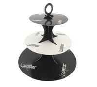 Peacock Supplies Eco Eid Cardboard Cupcake Stand - Black & White | Stylish Design | 3 Tier Round Afternoon Tea Stand | Easy to Assemble | 25 cm x 30 cm x 16 cm | 2 mm Card | Suitable for Food Use