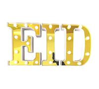 Peacock Supplies Eid LED Letter Lights - Gold Mirrored | Beautiful, Bright Decorative Light | Elevate Your Eid Decor | 22 cm Tall | Stylish, Modern Glow | Battery Powered (Batteries Not Included)
