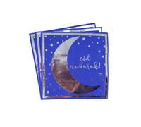 Peacock Supplies Eid Mubarak Napkins - 20 Pack | Elegant Blue & Silver Design | 33 cm x 33 cm | Elevate Your Table Decor | Disposable, Single Use Serviettes | Durable 2-Ply | Party Must-Have