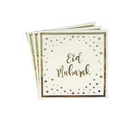 Peacock Supplies Eid Mubarak Napkins - 20 Pack | Elegant Cream & Gold Design | 33 cm x 33 cm | Elevate Your Table Decor | Disposable, Single Use Serviettes | Durable 2-Ply | Party Must-Have