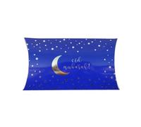 Peacock Supplies Eid Mubarak Pillow Box - 10 Pack, Blue & Silver | 15 cm x 8 cm x 4 cm | Quality 250gsm Card | Perfect for Sweets, Treats & Small Gifts | Elegant Favour Boxes | Elevate Your Eid Party
