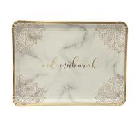 Peacock Supplies Eid Mubarak Serving Trays - 3 Pack | Large Size 40 cm x 30 cm | Elegant Marble & Gold Colour | Food-Safe Quality Material for Snacks & Appetisers | Easy Wipe Clean with Damp Cloth
