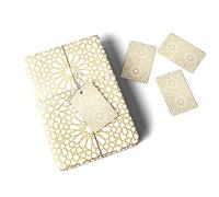 Peacock Supplies Geo Gold Gift Wrap & Present Tag - 70cm x 50cm | Personalise Your Gift Giving | Ideal for Eid, Hajj, Birthday or Special Celebration | Geometric Gold & White Design