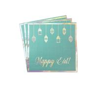 Peacock Supplies Happy Eid Party Napkins - 20 Pack | Elegant Teal & Iridescent Design | 33 cm x 33 cm | Elevate Your Table Decor | Disposable, Single Use Serviettes | Durable 2-Ply | Party Must-Have