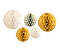 Peacock Supplies Honeycomb Ball Decorations - 5 Pack | Gold & White | 3 Sizes | Paper Hanging Decorations | Elevate Your Party Decor | 2 x 30 cm, 2 x 25cm & 1 x 20cm | Elegant Design | Reusable