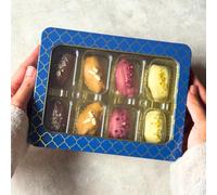 Peacock Supplies Luxury Chocolate Dates Selection Gift Tin For Ramadan | Medjool Dates In Gift Box |8 Assorted Flavours Including Ruby Chocolate, Almond & Pistachio| Vegetarian Friendly |Great Present