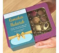 Peacock Supplies Luxury Chocolate Selection Gift Tin - Ramadan Mubarak | Handmade Chocolates Gift Box | 7 Assorted Flavours Including Salted Caramel & Raspberry | Vegetarian Friendly | Great Present