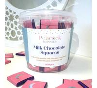 Peacock Supplies Milk Chocolate Squares Tub - 100 Pack | Elegant Blue & Silver Design | Table Settings or Party Favours | Suitable for Vegetarians | Elevate Your Celebration | For Kids or Adults