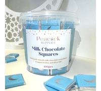 Peacock Supplies Milk Chocolate Squares Tub - 100 Pack | Elegant Blue & Silver Design | Table Settings or Party Favours | Suitable for Vegetarians | Elevate Your Celebration | For Kids or Adults