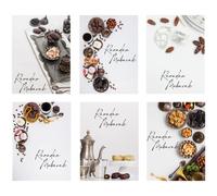 Peacock Supplies Ramadan Greeting Card - 6 Pack | Delicious Food Designs | Envelopes Included | 15cm x 15cm | Share Special & Holy Ramadan Wishes with Family & Friends | Quality 350gsm Stock