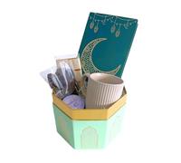 Peacock Supplies Ramadan Treat Box Gift Hamper | Tasty Treats & Luxury Essentials | Contains Tasty Chocolates, Lantern-Design Mugs, Scented Candle & Sweet, Juicy Ajwa Dates