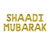 Peacock Supplies Shaadi Mubarak Foil Balloons - Gold | 16" Size Letters | Party Decorations | Celebration or Event Backdrop | Glamorous, Elegant & Shiny | 13 Bright & Colourful Metallic Foil Letters