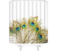 Peacock Tail Feathers Shower Curtain Animals Shower Curtains for Bathroom Mould Resistant Fabric 3D Bathtub Curtain Waterproof Polyester Washable 200x200 cm (79 x 79 Inch) with 12 Hooks c.2058