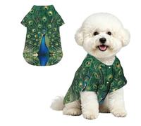 Peacock Tail Gold S Pet Hawaiian Shirt for Small Dogs-Cute Summer Beach Outfit for Puppy, Soft Breathable Cat Clothes with Buttons