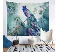 Peacock Tapestry Wall Hanging Peacock Colorful Feather Watercolor Tapestry for Boys Girls Teens Tree Botanical Wall Tapestry Animal Branches Wall Art for Bedroom Living Room,Large 58x79 Inch