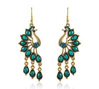 Peacock Teardrop Tassel Earrings, Peacock Chandelier Tassel Dangle Earrings for Women, Bohemian Teardrop Peacock Fringe Earrings, Sparkling Phoenix Bird Stud Earrings Boho Jewelry, Peacock Linear