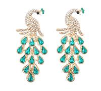 Peacock Teardrop Tassel Earrings, Peacock Feather Tassel Dangle Earrings for Women, Bohemian Phoenix Bird Statement Fringe Earrings Boho Jewelry, Peacock Chandelier Tassel Drop Earrings (Green)