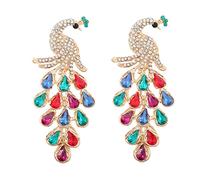 Peacock Teardrop Tassel Earrings, Peacock Feather Tassel Dangle Earrings for Women, Bohemian Phoenix Bird Statement Fringe Earrings Boho Jewelry, Peacock Chandelier Tassel Drop Earrings (Colorful)