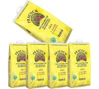 Peacock Thai Hom Mali Jasmine Rice AAA 100% Pure New-Crop, Fragrant Long-Grain, Soft & Fluffy Texture, Authentic Product of Thailand, 10 kg Bag (Pack of 5)