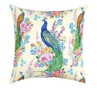 Peacock Throw Pillow Covers 18x18 Inch Set of 1 Kids Peacock Flroal Decorative Throw Pillowcases Animal Theme Pillow Cases Cushion Covers Flower Peacock Feathers Design Pink Blue Cushion Cases