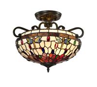 (Peacock Tiffany) BELOFAY Tiffany Ceiling Light Semi Flush Stained Glass Art Deco Handmade Uplighter Shade