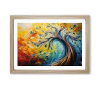 Peacock Tree Framed Print | A2 Oak Framed Wall Art | Ready to Hang | Modern Floral Picture | Living Room Bedroom Lounge Office