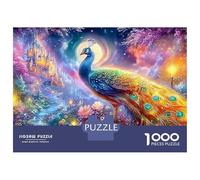 Peacock Under Moon in A Magical Garden 1000-Piece Jigsaw Puzzle Beautiful Peacock Educational & Challenging, Recycled 70x50cm/1000pcs