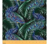 Peacock Upholstery Fabric by The Yard Animal Theme Botanial Palm Leaf Print Fabric for Upholstery and Home DIY Projects Peacock Feathers Design Waterproof Outdoor Fabric 1 Yard (L92*W150cm) Green